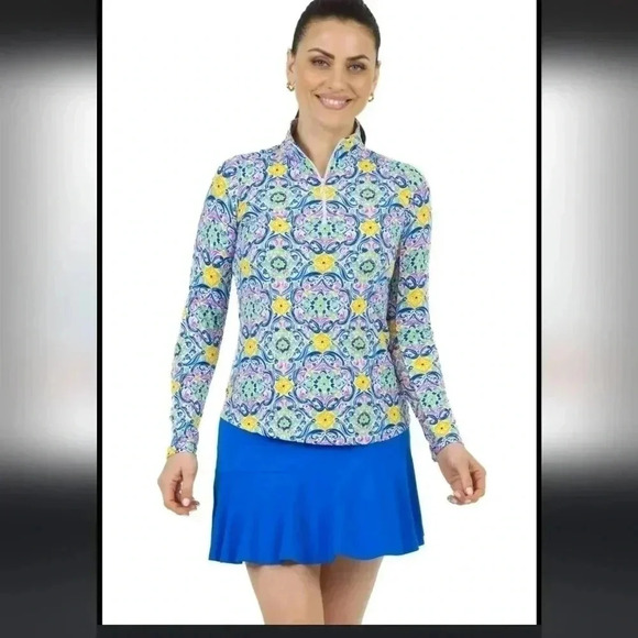 IBKUL Women's Nora Print Long Sleeve Mock Neck Top - Picture 3 of 8